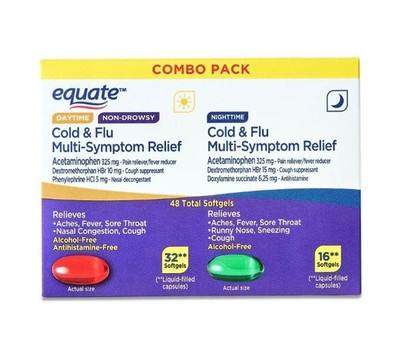 Equate Daytime & Nighttime Cold & Flu Multi-Symptom Relief, 48 Softgels