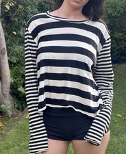 The Great USA Sz 3 100% Cotton Long sleeve T-shirt black and white striped