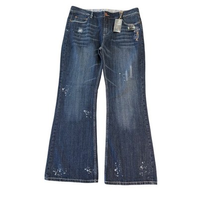 NWT C'est Toi Embroidered Flare Denim Jeans Womens Sz 2XL Boho Chic Vintage Blue