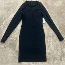 NWT Size 3 Little Black Dress Cocktail Sheer Textured Sleeves Party Midi Classy