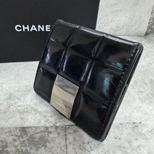 CHANEL Coin Case Black Glossy Shiny Leather Patent