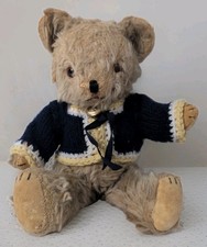 Antique 5-Way Jointed Mohair Teddy Bear Glass Eyes Vintage British Style 1940s