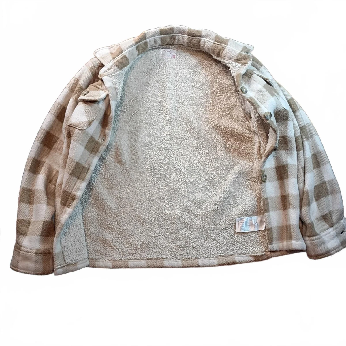 Truly Girls Girls Beige Plaid Sherpa-Lined Button-Up Jacket Size 7/8