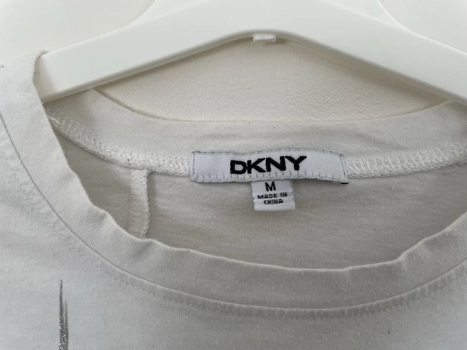 DKNY Kids Girls Glitter Sequin Cotton Blend Curved Hem Long Sleeve Shirt White M - Image 2 of 4