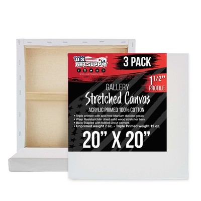 20'' x 20'' Gallery Depth 1-1/2'' Profile Stretched Canvas 3-Pack - Gesso Primed