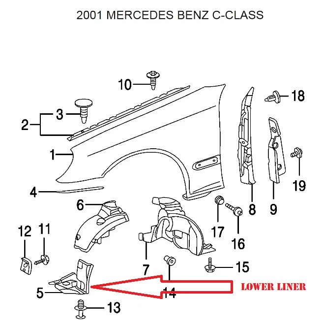 Front Driver Side Lower Fender Liner 2001-2007 Mercedes-Benz C230 C320 MB1248111 Foto 2 de 3