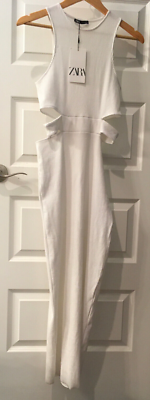 柔　さん NWT ZARA LONG FITTED DRESS WITH CUT-OUT DETAIL WHITE SIZE M