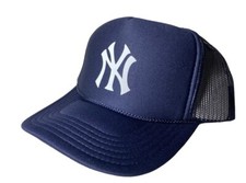 NEW YORK YANKEES NAVY BLUE HAT 5 PANEL HIGH CROWN TRUCKER SNAPBACK VINTAGE