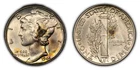 1944 10c Mercury Silver Dime - UNC - Luster - PQ Rainbow Toning at Date - Y4475
