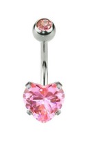 Heart Surgical Steel Prong Belly Button Ring Navel Naval Set Pink