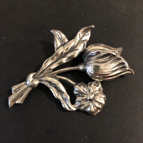 STERLING SILVER .925 lot Brooch Y25 Danecraft Vintage Rose Love Flower Bouquet