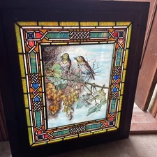 SG 4151 wonderful painted and fired bird window 28.25 x 32. 25