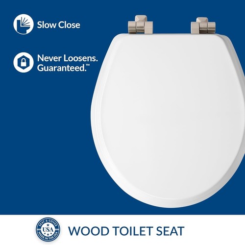 Mayfair 26NISLA-000 Round Molded Wood Toilet Seat w/Brushed Nickel Hinge, White - Picture 4 of 9