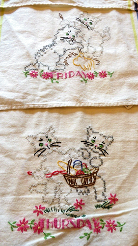 7 Days of Week Kitten Cats Embroidered Vintage Wonder-Dri Startex Kitchen Towels - Picture 13 of 17
