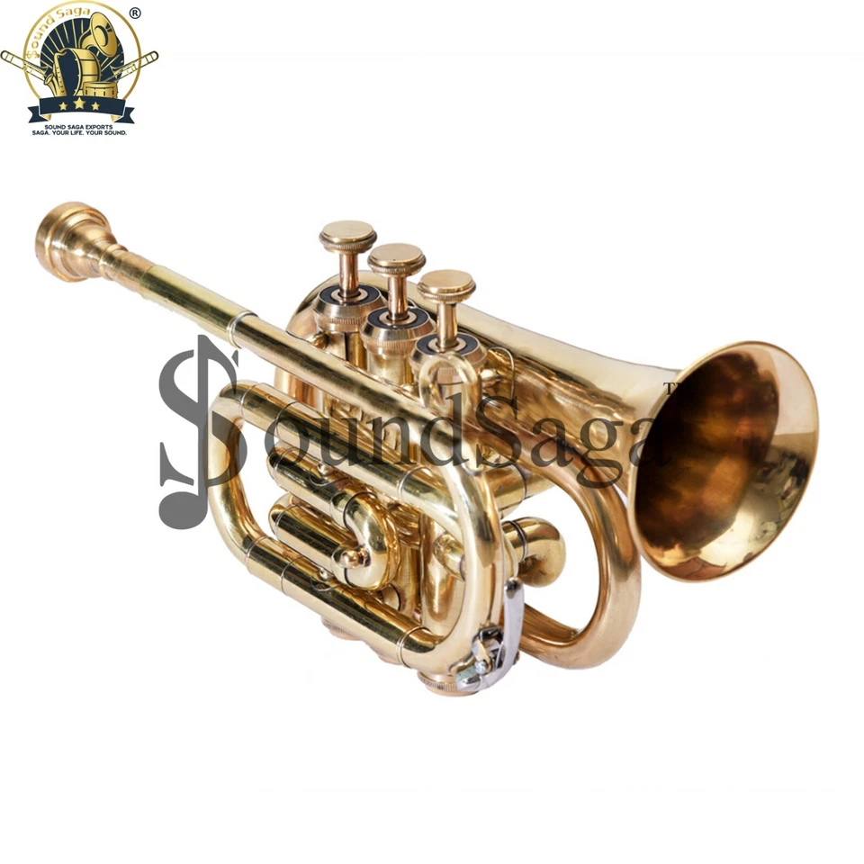 Trompeta de bolsillo SOUND SAGA tono Bb con boquilla incluida y estuche de transporte (oro) Foto 2 de 3