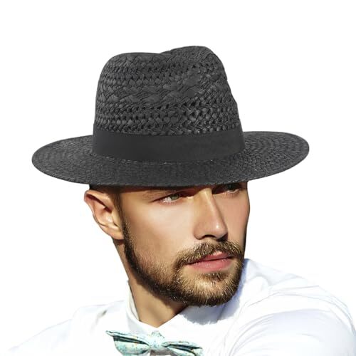 Straw Fedora Hat for Men Women Summer Sun Wide Brim Beach X-Large