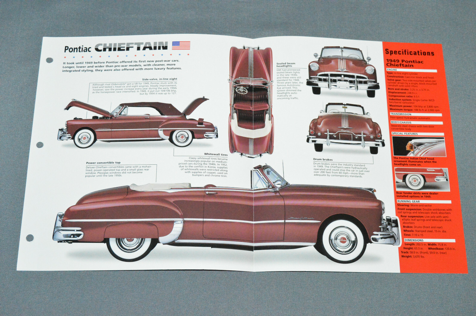 1949-1952 PONTIAC CHIEFTAIN American Car SPEC SHEET BROCHURE PHOTO BOOKLET