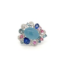 Pierścionek z białego złota kaboszon akwamaryn ponad 8 karatów