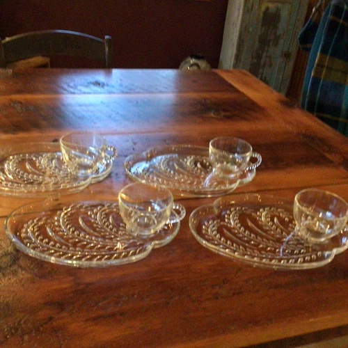 Vtg Federal Glass Homestead Hospitality Wheat Snack Sets In Original Box 4 Sets