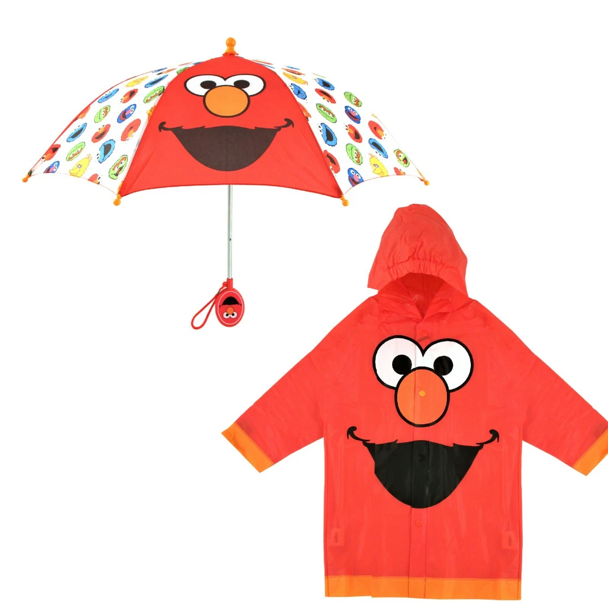 Sesame Street Elmo Kids Umbrella with Matching Rain Poncho for