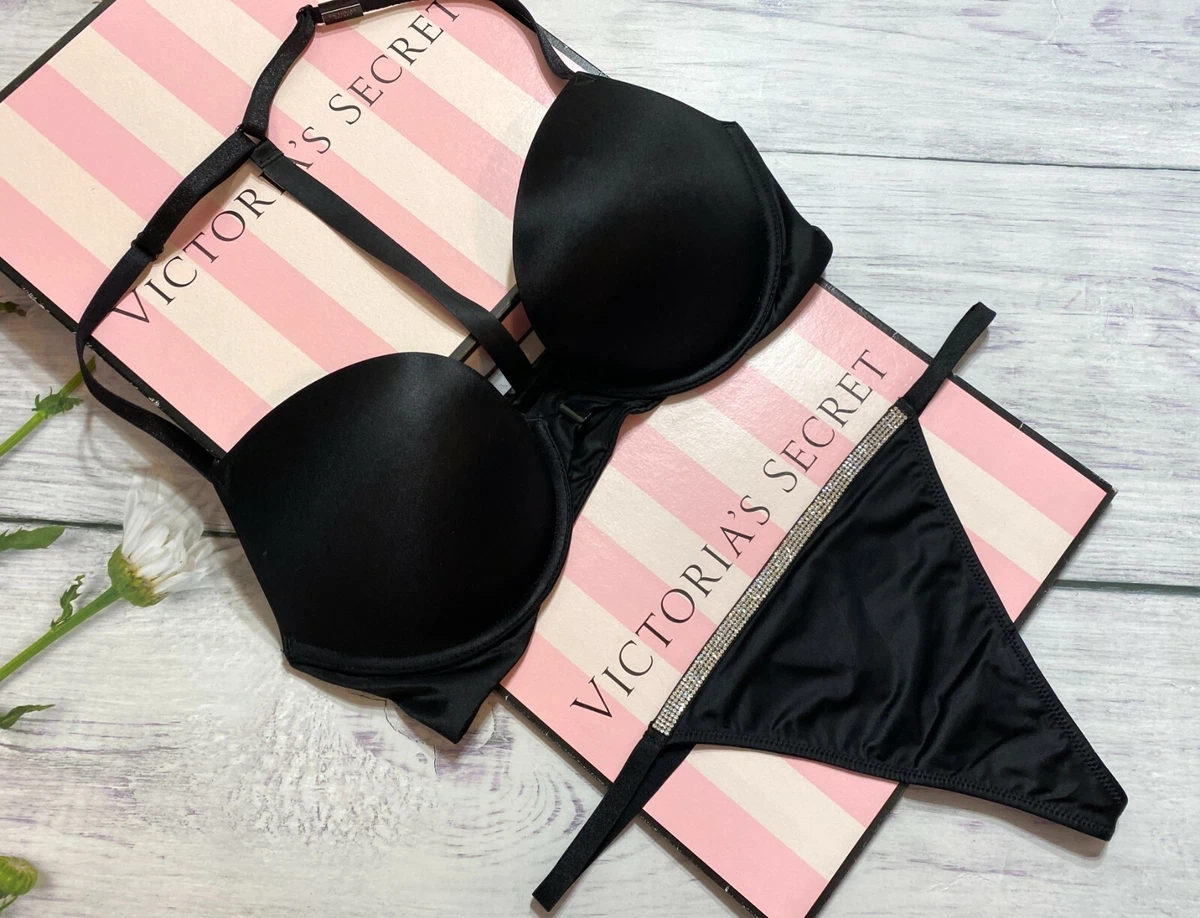 Victoria's Secret Bra Very Sexy Shine Logo Strap T-back Push-Up Bra Thong  Set