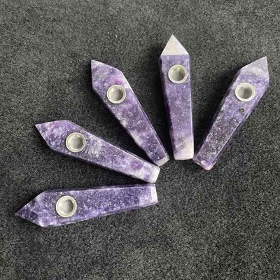 Natural Purple Mica Lepidolite Crystal Point Wand Smoking Pipe Healing Hookah