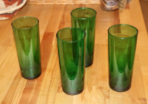 Lot of 4 Vintage Emerald Green Highball Drinking Glasses Anchor Hocking