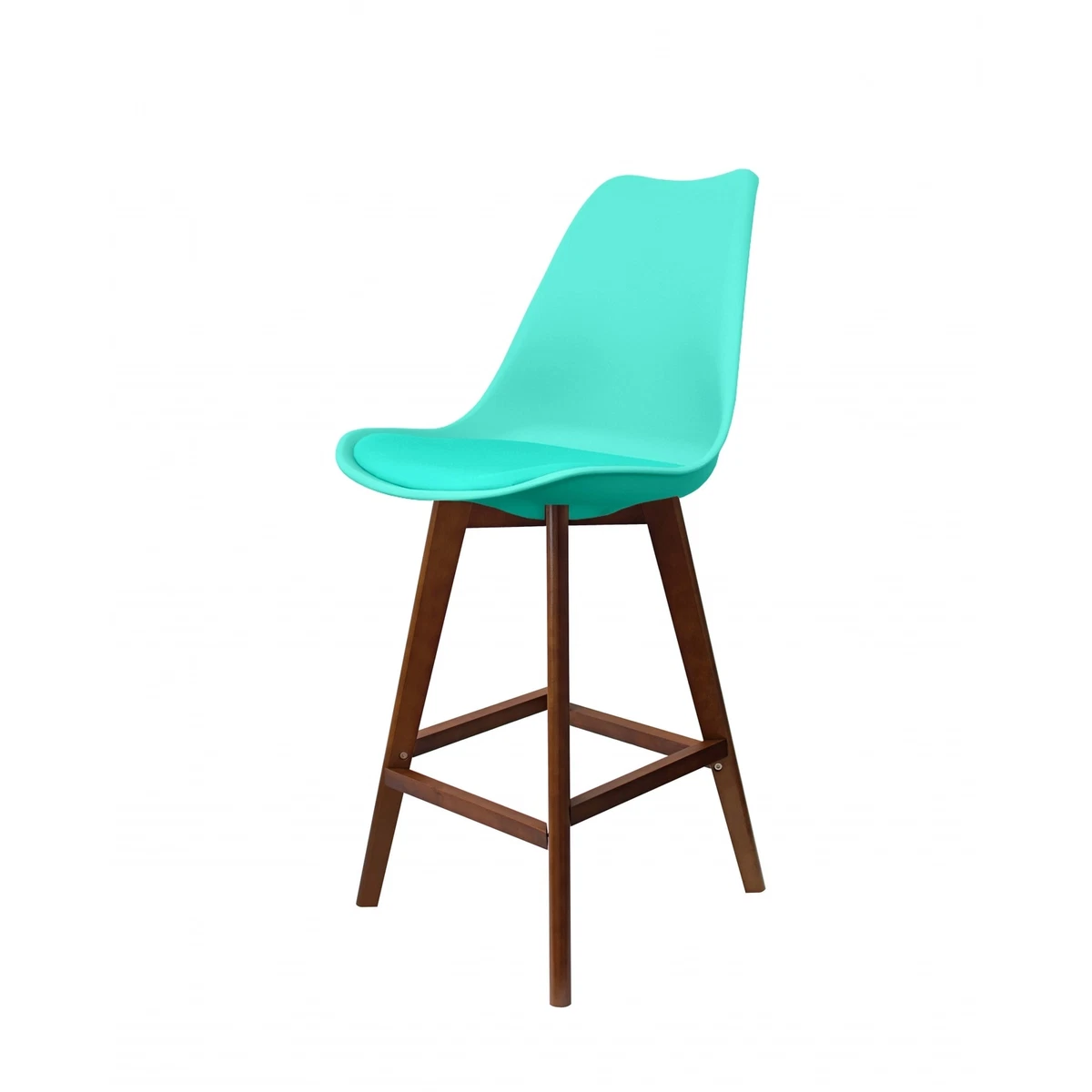 Fusion Living Soho Aqua Blue Plastic Bar Stool with Dark Wood Legs