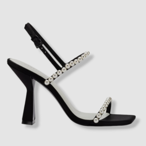 $525 Mercedes Castillo Women's Black Dual-Pearly Slingback Sandal Shoes US 8.5 - Afbeelding 1 van 4