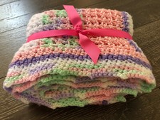 Handmade Blanket/Throw Knitted Pastel Colors Chunky Knit 44 x 37