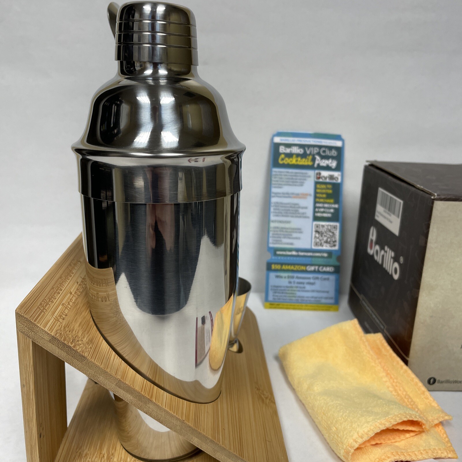 Barillio 10-Piece Mixology Bartender Kit w/ Bamboo Stand Silver Stainless Steel