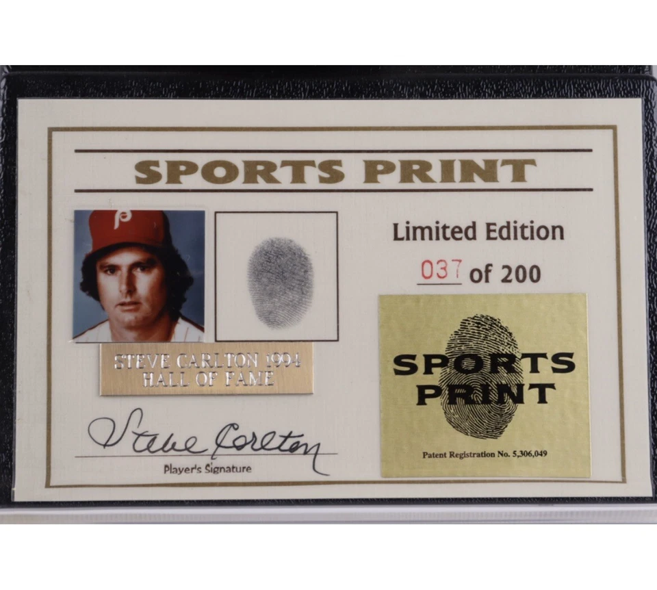 Phillies Steve Carlton Signed Thumbprint Baseball LE #'d/200 w/ Display Case BAS - Image 2 of 3