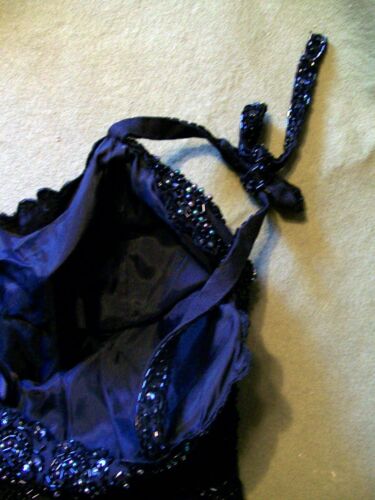 Nadine Black Sz 7 Full-length Dress Top w/ Sequins & Beads Left Side Tie-Up Arm - Picture 4 of 7