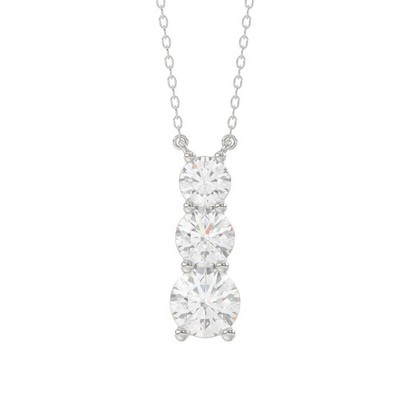925 Sterling Silver 2.00Ct Round Lab-Grown Diamonds 3-Stone Journey Pendant