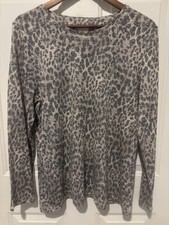 Chico’s Animal Print Top Shirt Silver Metallic Long Sleeve Shiny Size 2 Large