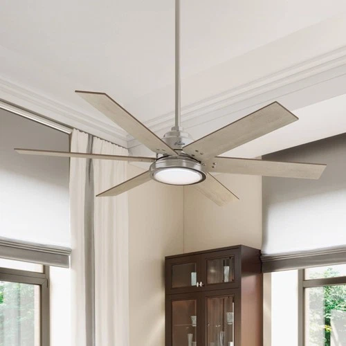 60" Hunter Warrant Brushed Nickel LED DC Ceiling Fan with Wall Control - Picture 1 of 10