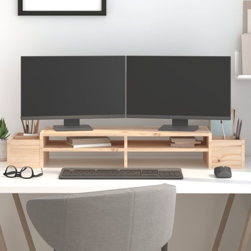 Monitorstandaard 70x27,5x15 cm massief grenenhout zwart vidaXL - Afbeelding 3 van 70
