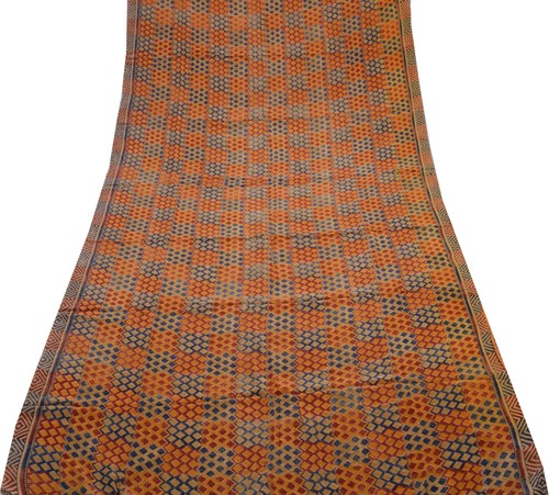 Sushila Vintage Multi-Color Saree 100% Pure Crepe Silk Printed Soft Craft Fabric - Picture 6 of 9