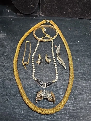 Trifari Gold tone Rhinestone Lot Bracelet Necklace Brooch Earrings Clip On