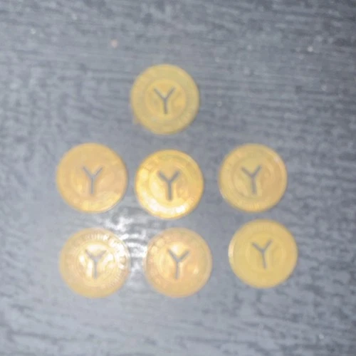 7 New York City Transit Authority Brass Subway Tokens Good For One Fare (Lot) - product listing photo