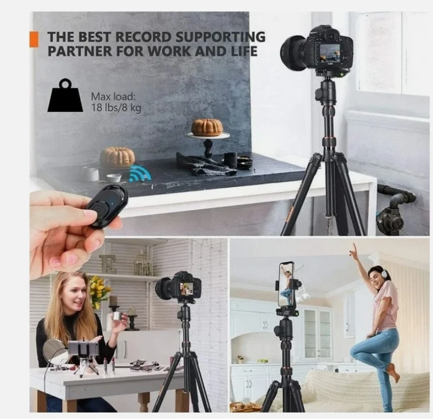 Trípode de 81 pulgadas con monopie, adecuado para teléfono inteligente y cámara DSLR, disparo de 360 ° Foto 4 de 4