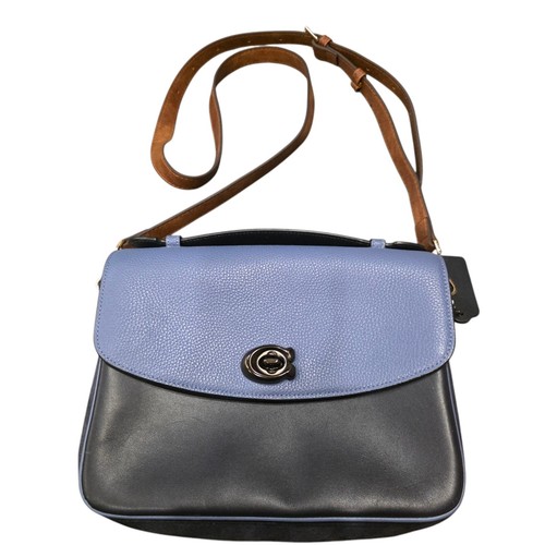 Coach Cassie Crossbody Purse With Snakeskin Detail Handbag Navy/Light Blue EUC