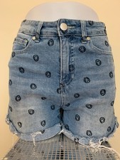 BP Women's Happy Face Denim Shorts Distressed Frayed Medium Wash Size 26 Waist