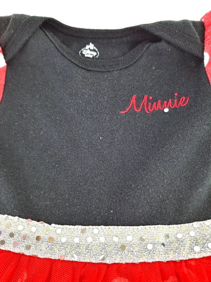 Disney Baby Girl Minnie Mouse Costume Dress Red Black Polkda Dot One Piece 6-9M - Image 3 of 4