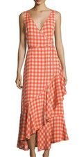 NWT Diane Von Furstenberg DVF Silk Ruffle Hem Check Maxi Dress Size 8, Orig 598