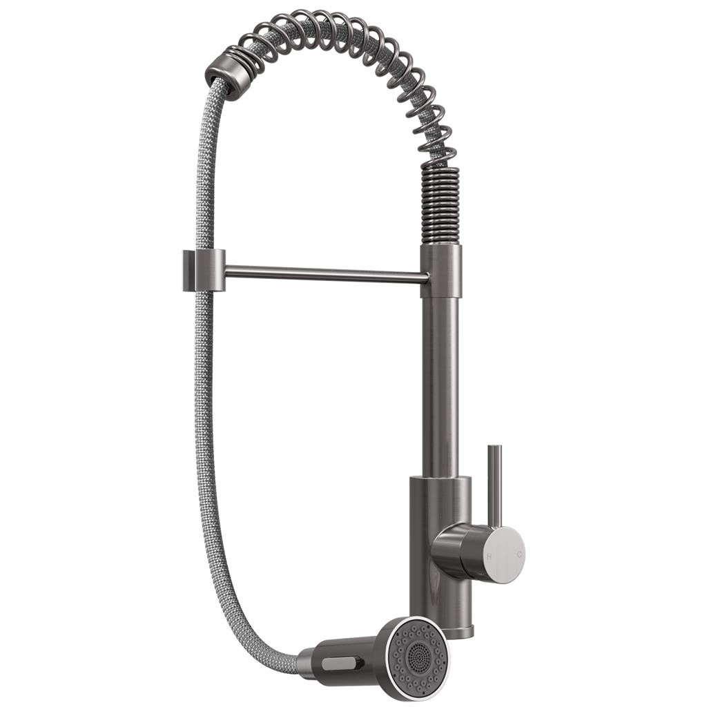 Liquida CT593BS Brushed Steel Spring Kitchen Mixer Tap with Pull-Out Spray Head