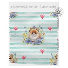 Zwergspitz Hunde Streifen Stoff  T&uuml;rkis - French Terry/Baumwolle/Oxford