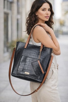 Carlos by Carlos Santana Black and Brown Croc-Embossed bag excellent condition .