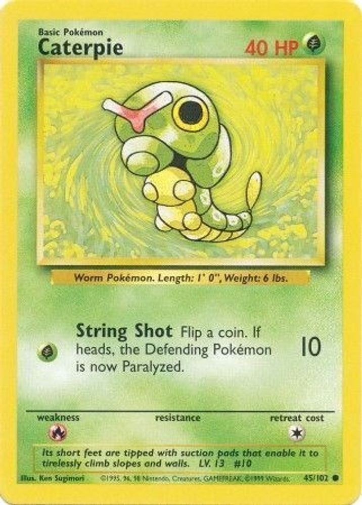 CATERPIE 45/102 BASE SET UNLIMITED COMMON NM POKEMON