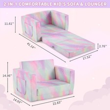 Kids Foldable Sofa Bed, 100 Sponge, Slant Peach Fabric, 2-in-1 Lounge